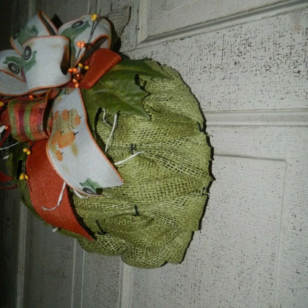 Handmade Halloween Fall 3D Paper Mesh Pumpkin Door Wreath